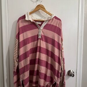 We The Free Pink and Cream Striped Long Sleeve Top